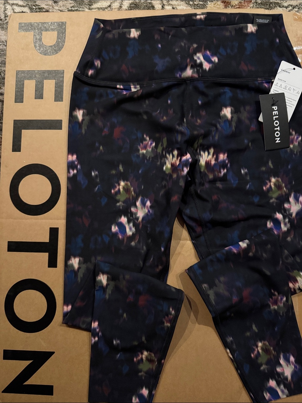 Peloton Dark Navy Floral-Print Leggings with Muted Multi-Colored Accents